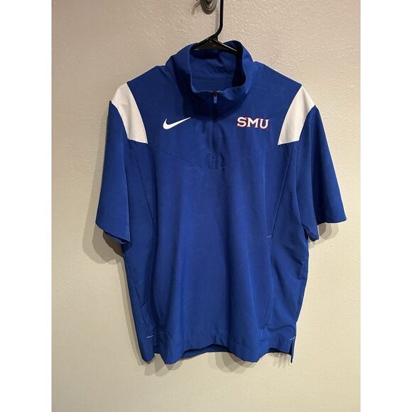 SMU Mustangs Nike Mens Medium Short Sleeve Windbreaker Jacket 1/4 Zip Vented - Picture 1 of 11